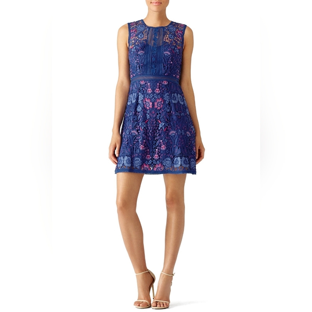 Chic Blue and Pink Lace Mini Dress